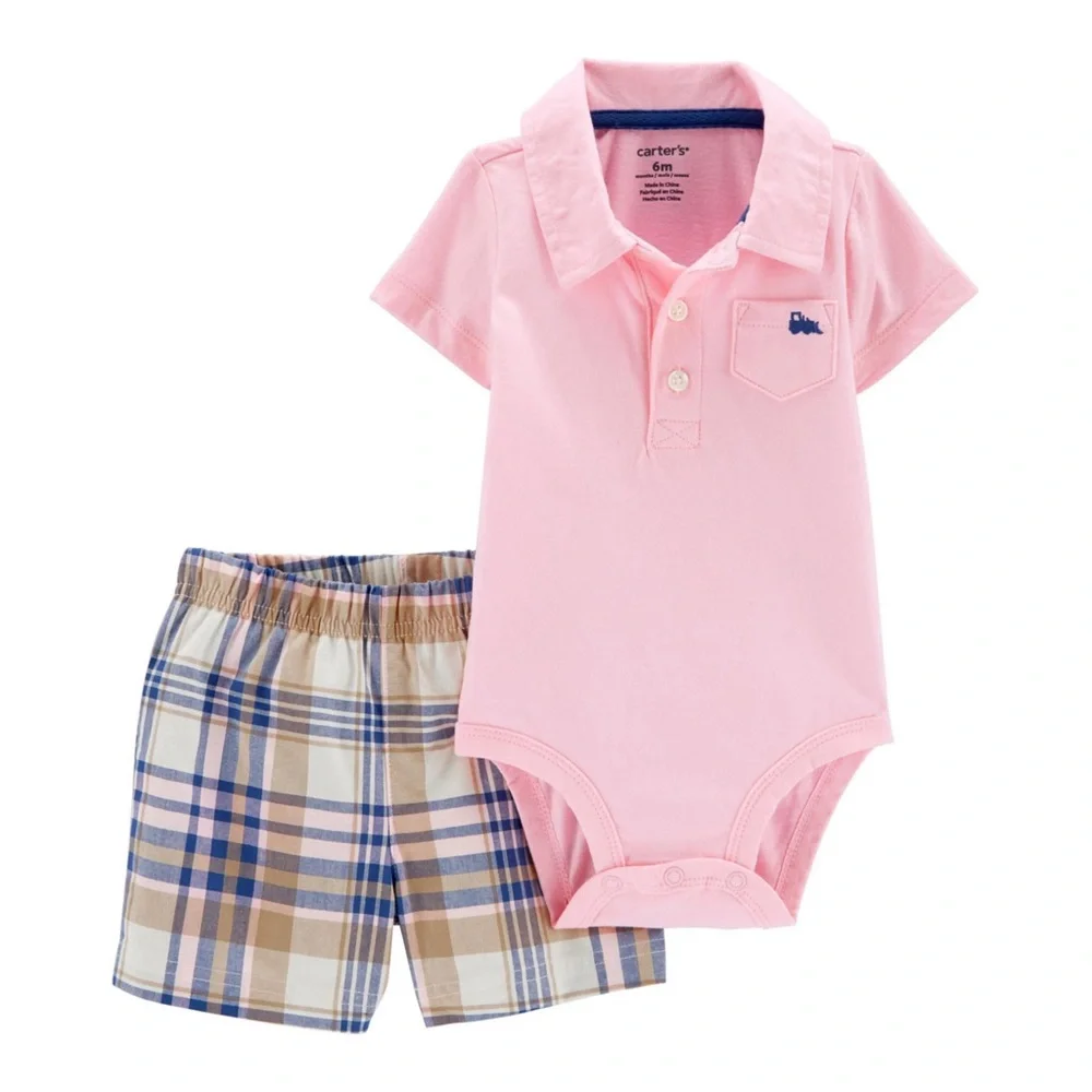 Carter's 2-Piece Polo Bodysuit & Plaid Shorts Set | 9M